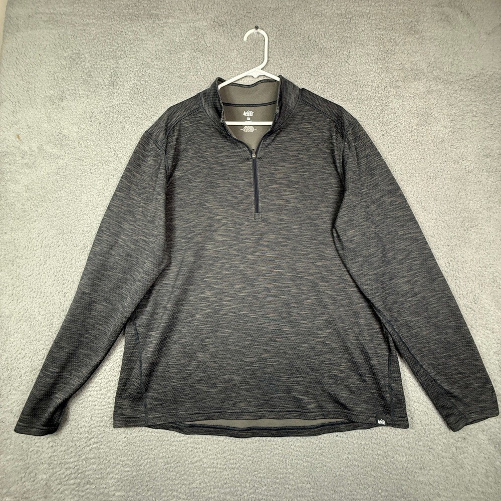 REI Co Op Mens XL Quarter Zip Pullover Sweater Charcoal Heathered Polyester